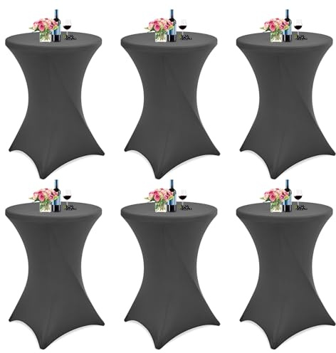 Showgeous 6er-Set Stretch Stehtisch Husse für Bistrotisch Ø 80-85 cm Cocktail Tisch-Überzug Husse, Verstärkung im Fußbereich,Stretch-Husse Dunkelgrau Hussen für Stehtische und Bistrotische(Dunkelgrau)