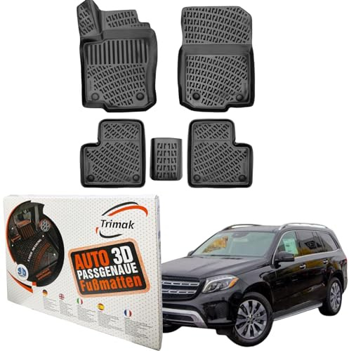 Trimak 3D Fussmatten für Mercedes GLS X166 (2012-2019) | Gummimatten aus TPE Gummi, Passgenau, Wasserdicht, Hoher Rand, Rutschfest, Leicht zu Reinigen