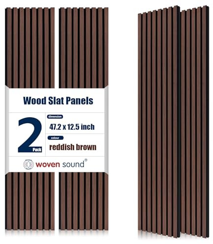 Woven Sound Wood Panels for Wall, Functionality and Durability, Enhanced Acoustic & Sound Proof Fluted Design, Versatile Wood Slat Wall Decor for Home and Office, 2 Pack Walnut, 47.2×12.5 Inch