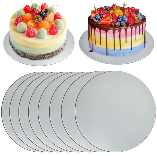 NAROSEBE 8 Stück Cake Board Tortenplatte Tortenunterlagen Pappe Wiederverwendbar Cakeboard Rund 20 cm Kuchenplatte aus Pappe Torten Cake Board für Transport Kuchen und Torten (Silber)