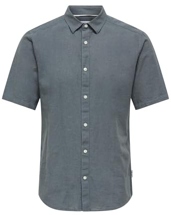 ONSCAIDEN Life SS Solid Linen Shirt Noos, Stormy Weather, M