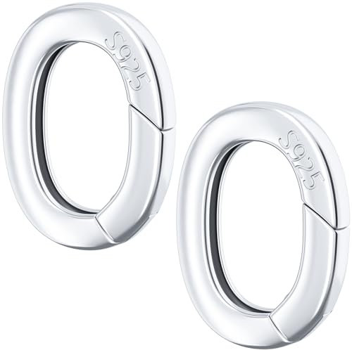 HINZIC 2pcs Sterling Silver Lobster Clasp 925 Oval Pearl Necklace Shortener Enhancer Spring Wedding Ring Connector Carabiner Snap Clip Lock for Women Bracelet Jewelry Making