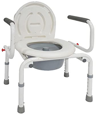 BGFYUSF Toilettenstuhl mit Armlehnen, tragbarer Toilettenstuhl, Toilettenstuhl mit herunterklappbaren Armlehnen, tragbare Toilette aus Stahl, einfache Montage ohne Werkzeug, weiß