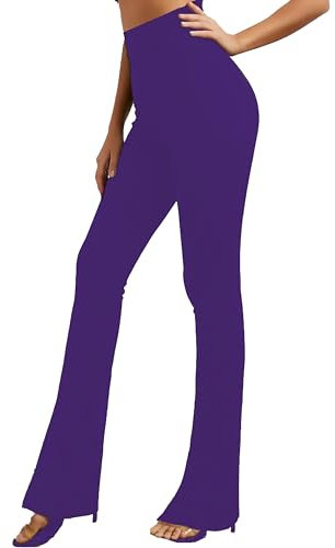 MCA Pantaloni Donna Campana Aderenti Zampa Elefante Elasticizzati (Viola, XXL)