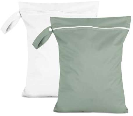 Moorle 2 Stück Nassbeutel 40 x 30 cm, Wasserdichter Wäschesack Grau & Weiß, Wiederverwendbarer Reise Nasssack mit Reißverschluss, Klein Nasstasche Schwimmen für Badeanzüge, Strandtücher, Windeln