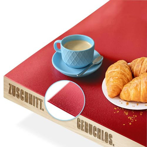 KARAT Farbige Tischfolie mit abgeschrägter Kante - Tischdecke nach Maß, Farbe & Größe wählbar - Folie, Schutzfolie, Tischschutz (Empire, Rot, B:80 x L:95 cm)