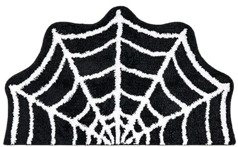 Mxshc Halloween Bath Mat Plush Gothic Spider Web Halloween Rug, Kitchen Non-slip Rug Spider Web Rug Halloween Throw Area Rugs For Front Door Bedroom Kitchen Bathroom