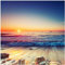 Wallario Glasbild Sonnenuntergang am Meer mit Wellen am Strand - 55 x 55 cm Wandbilder Glas in Premium-Qualität: Brillante Farben, freischwebende Optik