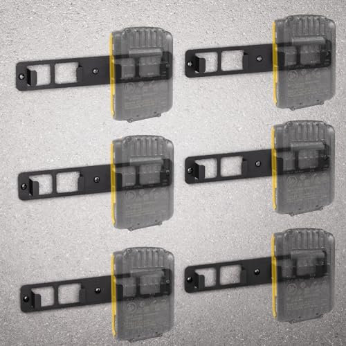 JYiuog Battery Holder for Dewalt 18V/20V Batteries, Metal Battery Holder Wall Mount with Screws, Battery Dock Holder for Workshop, Tool Wall, Shelf and Vehicle (Pack of 4)