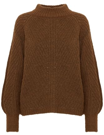 b.young BYOksana Women's Knitted Jumper, Chunky Knit Pullover with Stand-Up Collar, Ribbed Hem, Loose Fit, Bison Melange (1810271), M