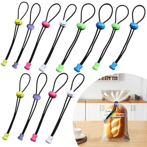 XHTXHT 12 Stück Verschlussclips für Beutel & Tütenverschlüsse, Verstellbare Clips für Angelruten, Lebensmittelbeutel, Brottüten Robust, Wiederverwendbar, Ersatz für Gummibänder/Tütenclips
