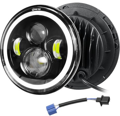 Willpower 1pc Phare Auto Moto LED 7 50W, Phare de Travail 5000LM, Blanc Ambré 4 Modes Eclairages Feux LED Feu Croisement DRL HI LO Beam pour Wrangler JK TJ LJ CJ JP Hummber, Projecteurs Rond
