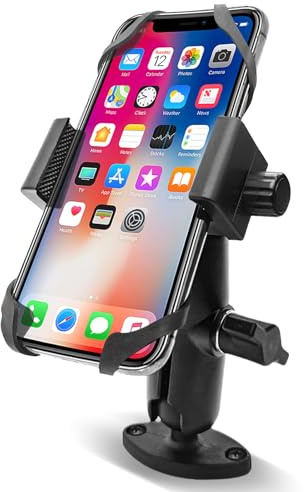 Higatful Handyhalterung mit B-Größe, 2,5 cm Kugel-Diamant-Basis und Doppelbuchsenarm (mittel) für Auto, Boot, LKW, Motorrad, UTV, ATV, passend für 11,9 - 18,3 cm (11,9 - 18,3 cm) Handys