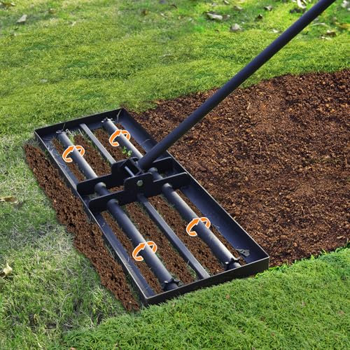 G GREENLY-AG 30 Heavy Duty Lawn Leveling Rake, 6.5FT Soil Leveler Tool, with 4 Spiked Wheels & Smooth Roller, Landscaping and Restoration Soil Sand Dirt Surfaces, for Garden Yard Farm Golf Course