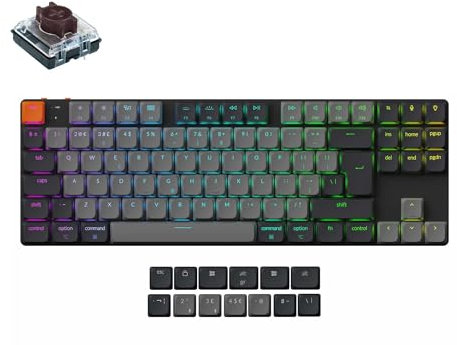 Keychron K1 QMK Ultra-Slim Wireless Bluetooth/Wired Mechanical Keyboard, TKL Layout, RGB LED Backlight, Hot-swappable Low-Profile Mechanical Brown Switch for Mac/Win/Linux(Version 6) - UK Layout