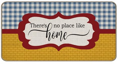 Xiyurlk There's No Place Like Home Door Mat, Farmhouse Door Mats Indoor Outdoor Entrance, Rustic Country Gingham and Brick Decorative Mat for Front Door Porch Entryway, 17x30 Inch,B004