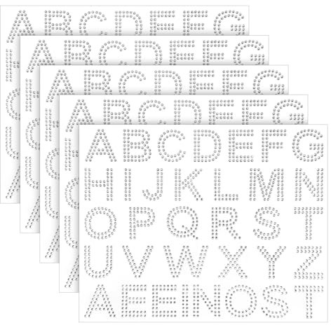 170PCS Silver Rhinestone Letters, 5 Sheets Self Adhesive Glitter Letter Charms Stickers Diamond Alphabet Bling Crystal Letter Gemstone Border Sticker for DIY Craft Decors Clothes Bags Hats