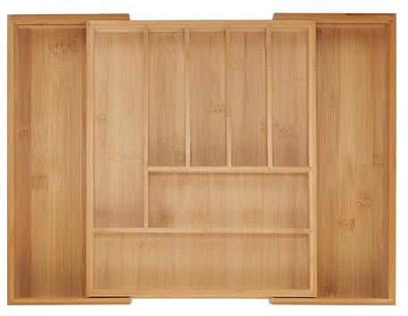 Relaxdays Besteckkasten, 7–9 Fächer, ausziehbarer Besteck Schubladeneinsatz, HxBxT: 5 x 28-44,5 x 33,5 cm, Bambus, Natur