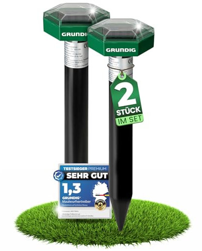 GRUNDIG Maulwurf Vertreiber Wühlmausschreck 2erPack - SCHNELLE Ergebnisse mit extremen Wirkradius I Wühlmaus, Maulwurf vertreiben - Solar Maulwurfschreck Maulwurfvertreiber (schwarz/grün)
