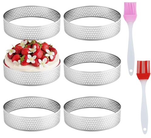 6 Pièces Ø 8 cm Cercle à Pâtisserie, Cercle à Tarte Perforé en 430 Acier Inoxydable, Moule à Tartes Pâtisseries Mini Gâteaux Mini Pizzas Muffins