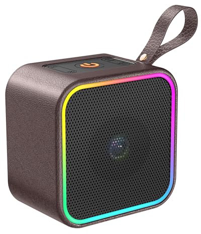 Haut-parleur portable Bluetooth 5.3 en cuir sans fil avec lumières, son stéréo HiFi, petit haut-parleur avec micro intégré 10 heures d'autonomie, étanche à la poussière, pour la maison, le jardin, le