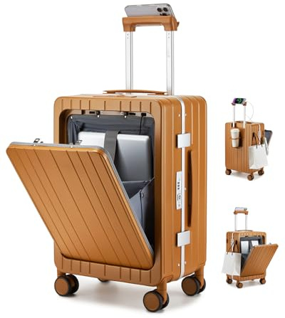 Sea choice Valigia da 20 pollici con Tasca Frontale per laptop Bagaglio in Alluminio Bagaglio a Mano con USB Chiusura TSA e 4 Ruote Doppie Girevoli