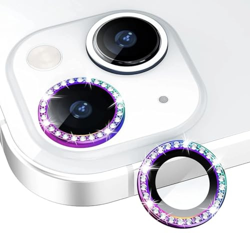 KK KENIK Protezione per obiettivo della fotocamera per iPhone 14, design con anello di cristallo diamantato, vetro temperato 9H, impermeabile, antigraffio, per iPhone 14 (colorato)