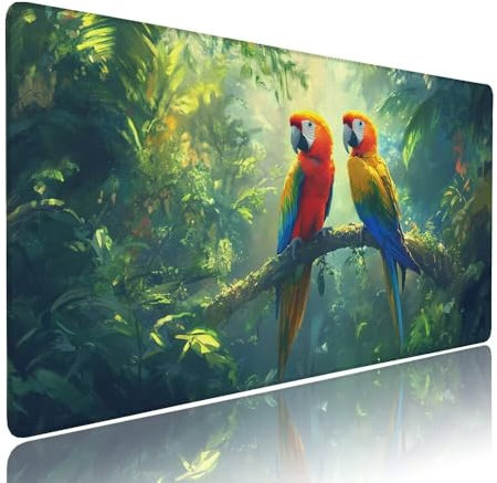 Tapis de Souris XXL Vert sous Main Bureau Gaming Accessoire Clavier Mouse Pad Perroquet Etendu Large Tapis Gaming 1000x500x3mm Protection Bureau Base en Caoutchouc, Bords Surpiqué Antidérapant d-933