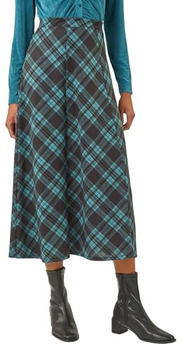Roman Jersey Skirt for Women UK - Ladies Midi Maxi Floral Animal Print Autumn Winter Swing Smart Casual Office Cocktail Party Going Out Evening Holiday Cruise - Size 12 - Teal