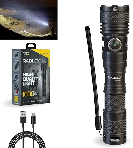 RABLEX RB710 Aufladbar LED Taschenlampe, 1000 Lumen Superhelle Zoombare Taschenlampe mit 8 Lichtmodi & Langer Akkulaufzeit Wasserdichte Handlampe für Camping, Wandern, Notfälle [Energieklasse A+++]