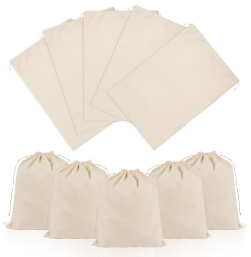 OFFCUP 10 Stück Baumwollsäckchen, 25x30cm Stoffbeutel zum Bemalen, Stoffsäckchen mit Zugband, DIY Baumwollbeutel Säckchen für Gastgeschenk Kindergeburtstag Hochzeit Ostern