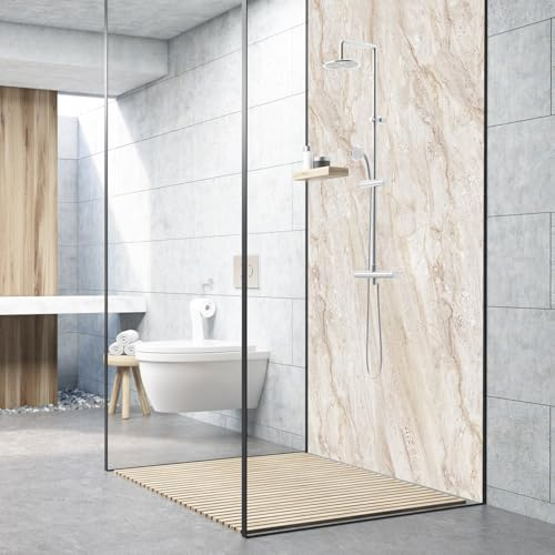dedeco 1tlg. Duschrückwand Marmor V9 90x200cm Aluminium 3mm UV glänzend | Duschrückwand & Badrückwand aus Aluverbundplatte mit UV-Lack glänzend – fugenlos, wasserfest, pflegeleicht, als Fliesenersatz