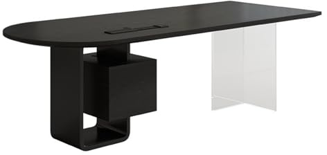 ZENGXJYCQINGJIANG Gaming Desk Modern Black Office Executive Desk with Storage Drawers, Spacious Home office Writing Table with Charging Outlets(L)