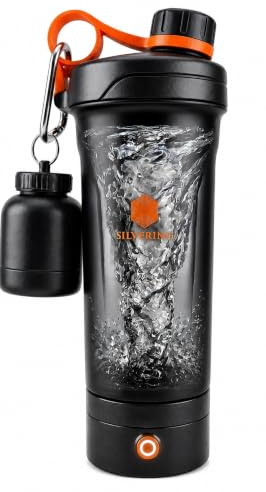 Silvering Elektrischer Shaker, Spülmaschinenfest, Protein shaker mit abnehmbarer Motoreinheit, USB-C aufladbar, Trainingsflasche, BPA frei, 600 ml, Eiweiß shaker elektrisch (Sunset Orange)