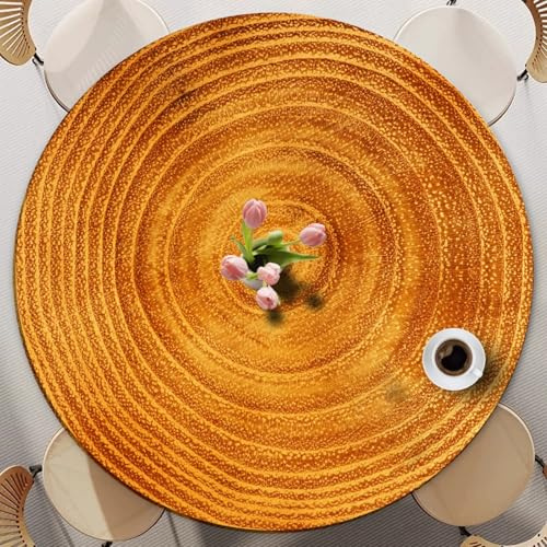 Odot Tischdecke Abwaschbar Rund mit Gummizug, Tischdecke Rund 60-140cm Abwischbar Wasserdicht Gartentischdecke für Draußen Spanntischdecke für Garten Versammlung, 3D Holz (Kreis,90cm)
