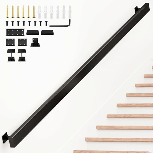Pasamanos Escalera Negro 60-600cm, Barandilla de Escalera Interior Metal Antideslizante, Pasamanos para Escalera Estilo Industrial, Barandillas para Interiores y Exteriores Loft Balcón Corredor,280cm
