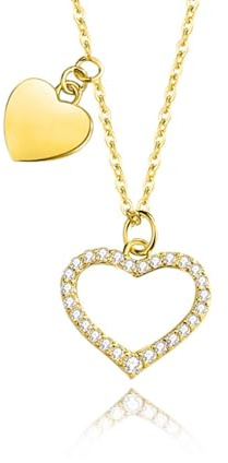 Musihy Kettenanhänger Weißgold, Gelbgold/Roségold/Platin Herzanhänger-Halskette mit im Labor hergestelltem Diamanten, 40+5cm