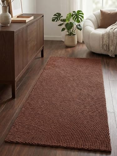 Hanse Home Wollteppich Calmio - Natur Wohnzimmerteppich - Handgetuftet - Hygge Skandi, Boho Teppich Wolle für Wohnzimmer, Schlafzimmer, Esszimmer, Flur - Rot Braun, 80x300 cm