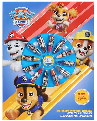 sarcia.eu Kreativ Malset für Kinder, Schreib und Malset mit Notizbuch und 12 Mini-Wachsmalstiften (Paw Patrol)