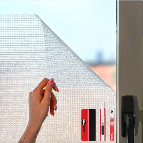 MARAPON Fensterfolie Mosaik 0,30x2 m Set inkl. Rakel Cutter 10 Klingen statisch haftende Bunte Fensterdekoration Sichtschutzfolie Fenster Fensterbilder buntglas mediterran für Bad Küche Wohnraum
