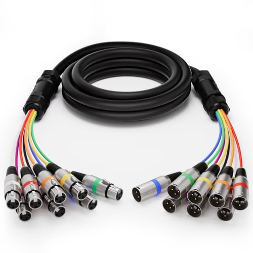 Heams Câble serpent XLR professionnel à 8 canaux, 7,6 m, sans bruit et durable, tous les conducteurs en cuivre XLR mâle vers femelle pour enregistrement en direct et studios, cordon coloré