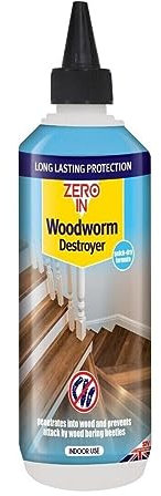 Zero In Woodworm Destroyer – 250 ml Wood Preservative Ready-to-Use Kills Woodworm, Longhorn, Furniture Beetles, and Termites Prevents Reinfestation and Damage to Wooden Furniture and Timber