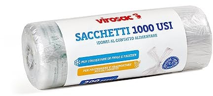 Virosac - 1000 Usi - Sacchetti multiuso a forma di shopper 34x60, 200 sacchetti per rotolo, trasparente