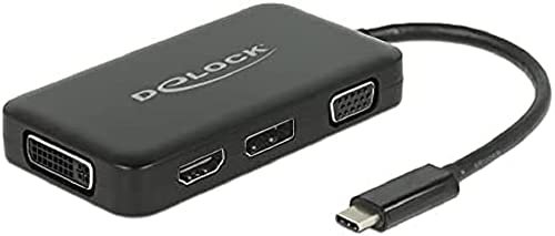 DeLock 4in1 Multiport Adapter USB Type-C Stecker für VGA, HDMI, DVI und DisplayPort Monitor schwarz, 63929