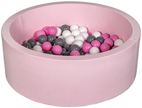 Velinda Piscine a balles pour Enfant, Aire de Jeu + 150 balles Rose (Couleurs des balles: Blanc,Rose Clair,Gris)
