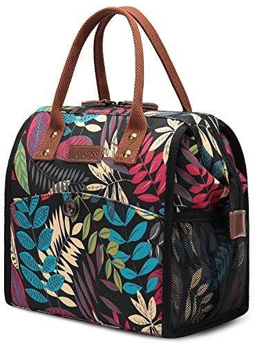 UTOTEBAG Sac Isotherme Repas Lunch Bag Sac Déjeuner Portable 10L pour Pique-Nique/École/Travail/Familie/Enfant/Hommes/Femmes -Feuilles Multicolore Noir