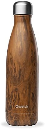 Qwetch - Bouteille Isotherme Wood 500ml - Gourde Nomade Inox - 24h Froid et 12h Chaud - Etanche, Sans BPA & Réutilisable - Gourde isotherme pour Sport, Voyage, Bureau, Randonnée