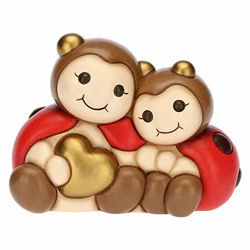 THUN, Bomboniera in Ceramica Decorata a Mano con Coppia di Coccinelle con Cuore, Simbolo d'Amore e Portafortuna, Linea Bomboniere, 11.9x11.2x16.2 cm h