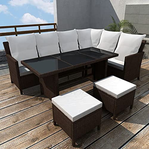 4-TLG.Polyrattan Lounge wetterfest – Gartenmöbel Set mit Ecksofa, Tisch & Auflagen - Gartenlounge für 6 Personen – Sitzgruppe Braun