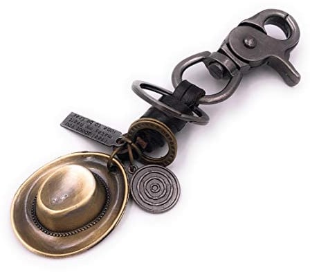 H-Customs Cowboyhut Kopfbedeckung Silber Bronze Kunstleder besonderer Schlüsselanhänger Anhänger